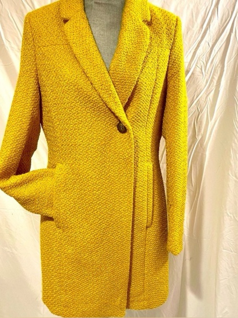 Marvin Richards Womens Yellow Textured Wool-Blend Single-Button Tweed Coat in XL